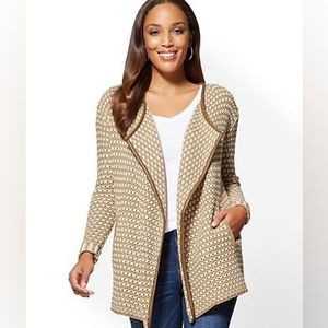 New York & Company Faux Leather-Trim Open-Front  Cardigan Sweater Size XS